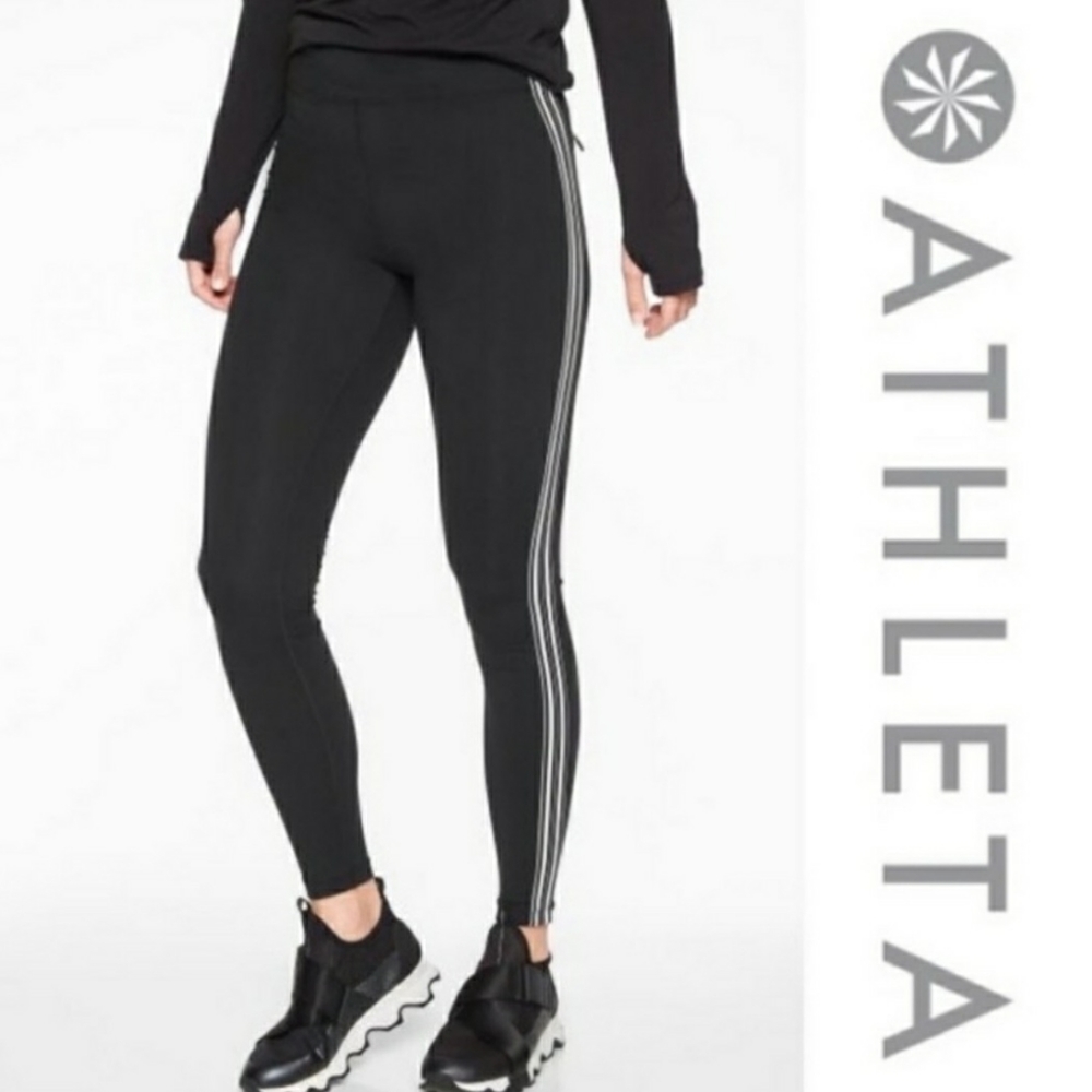 Athleta Track Tux Tights Pants Black White Sz Small Activewear